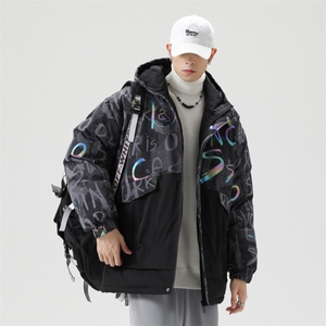 以 日系灰底90%白鸭绒毛领连帽休闲加厚羽绒服男XZ109-P198图片