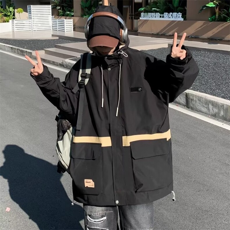 拼接撞色外套男春秋季街头美式潮牌痞帅嘻哈机车风衣运动夹克,男装夹克,星座716-3