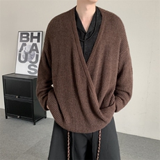 秋季新中式复古小众薄款针织衫交襟垂感长袖男女毛衣大码外套，男装针织衫/毛衣，星座909