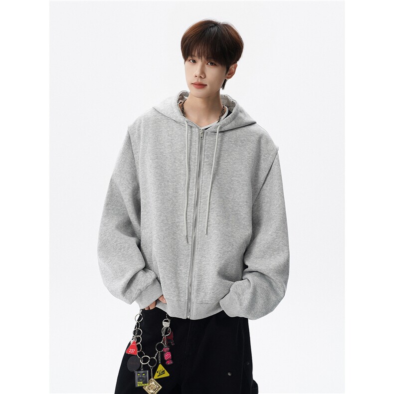 cleanfit重磅连帽卫衣男美式高街假两件开衫短款垫肩外套KS003P55,女装短外套,电商B312