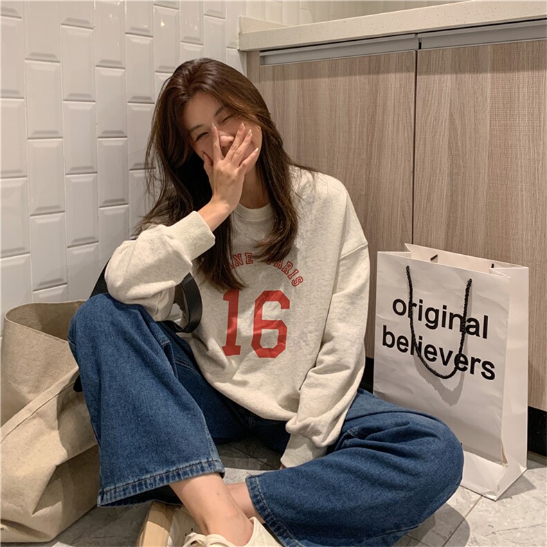 Q0229-P45春秋韩版字母印花百搭宽松休闲长袖卫衣女,女装卫衣/绒衫,星座617A-2