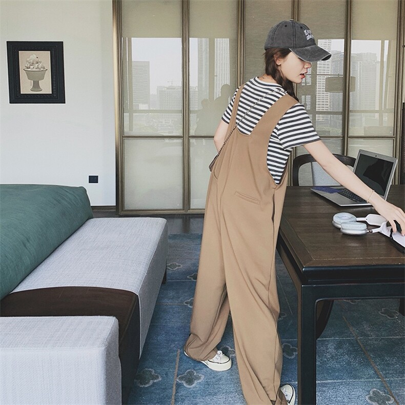 2025春秋夏季新款韩版宽松减龄背带裤女设计感炸街高腰直筒阔腿裤,女装休闲裤,浙宝189