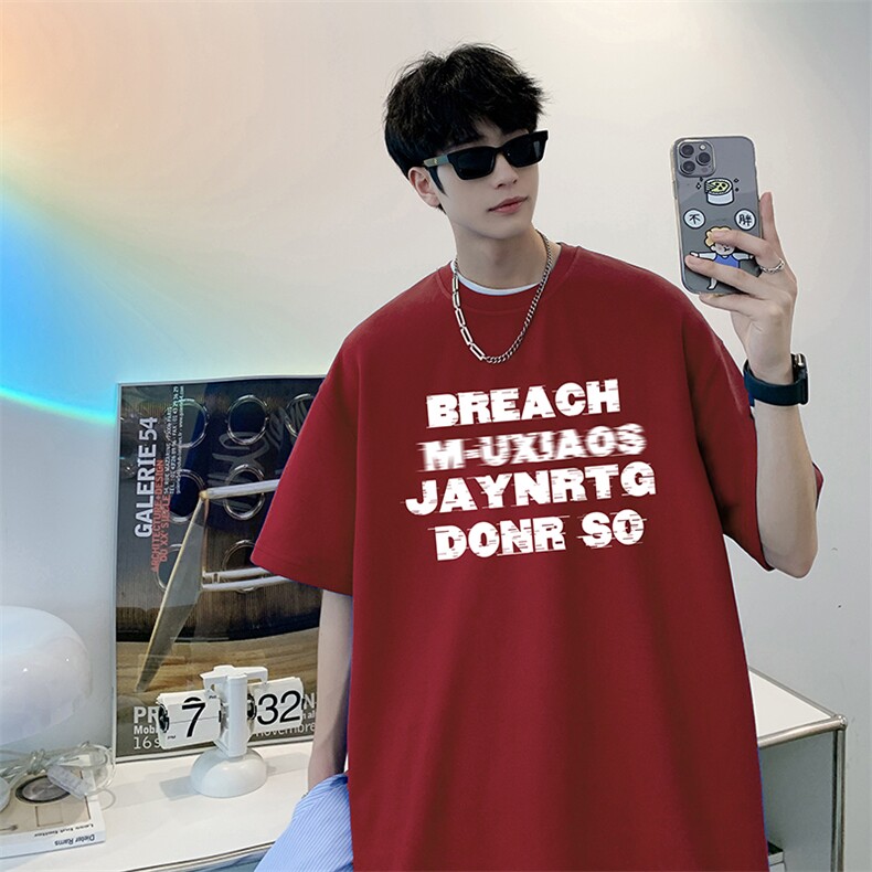 欧美潮牌正肩t恤男夏季小领口cleanfit短袖美式高街重磅痞帅半袖，男装T恤，电商019-1