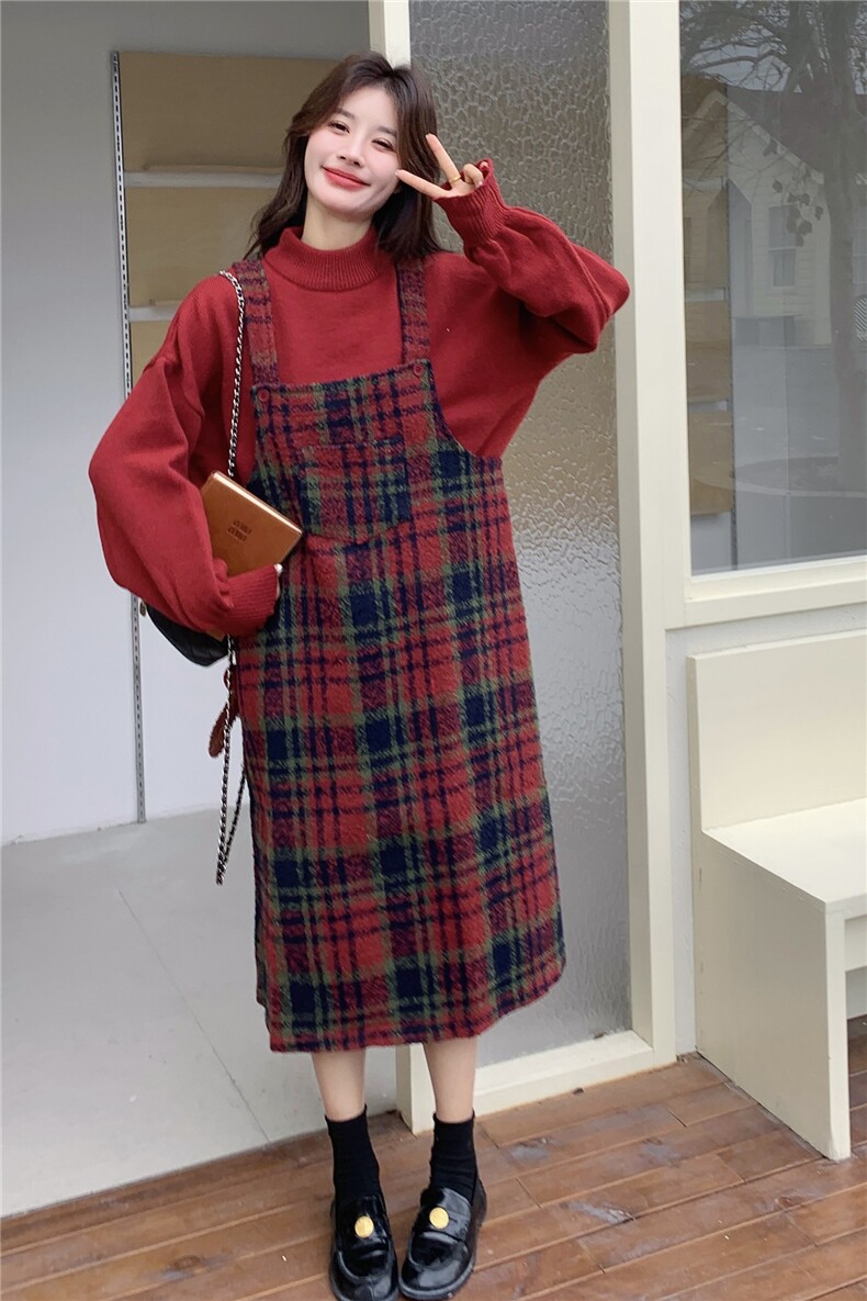 新款26早春韩系格子毛呢毛衫背心裙套装6207-P175-K258,女装套装/套裙,2C057