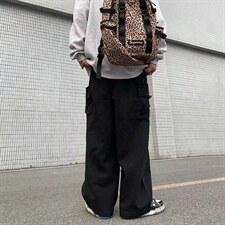 日系复古口袋拉链宽松工装阔腿裤A529P38，男装休闲裤，星座1116-2