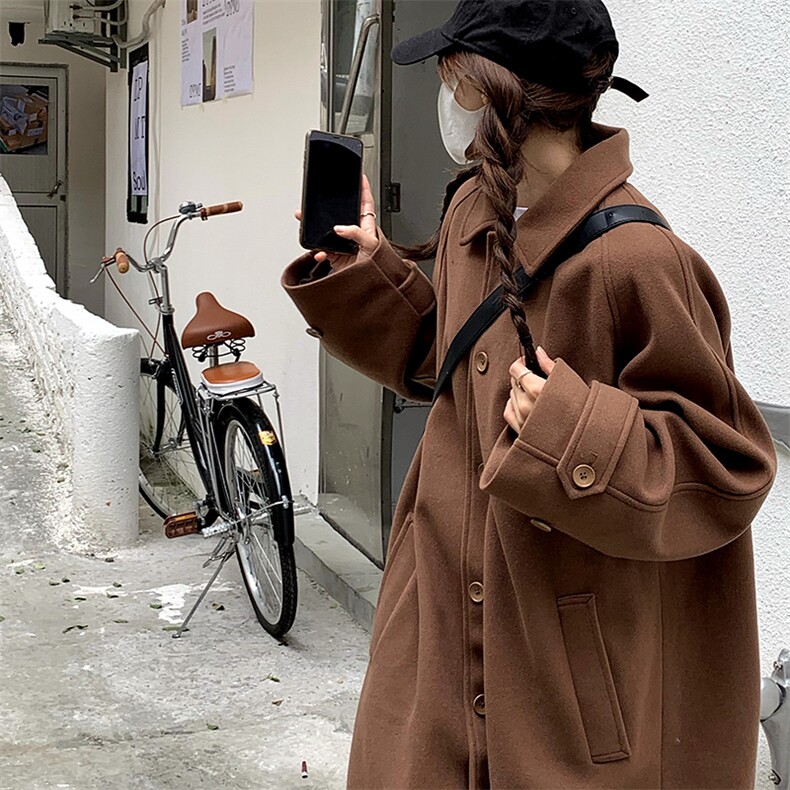 秋冬中长款呢大衣厚外套fy9116p125控158,女装毛呢外套,电商A138B