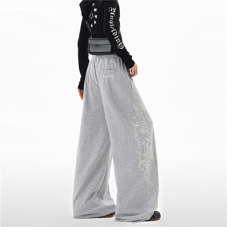 【现货】XZ612-W06-65控89美式复古字母刺绣卫裤抽绳阔腿休闲裤，男装休闲裤，星座612