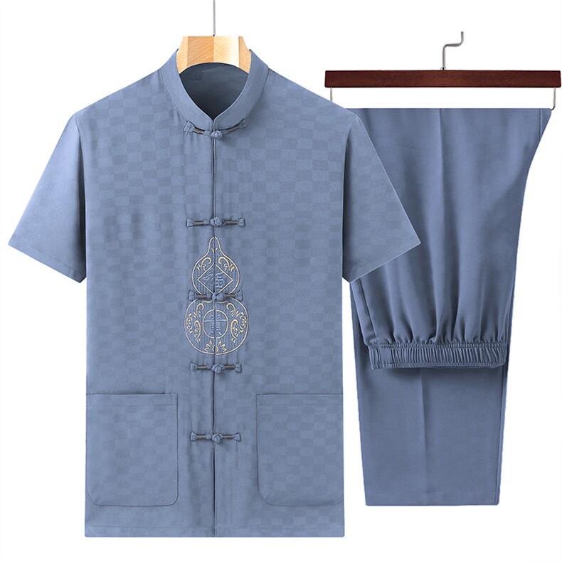 风男士套装衣服短袖唐装汉服夏季葫芦绣两件套t恤CM2805-P98,男装民族服装,星座1105-3