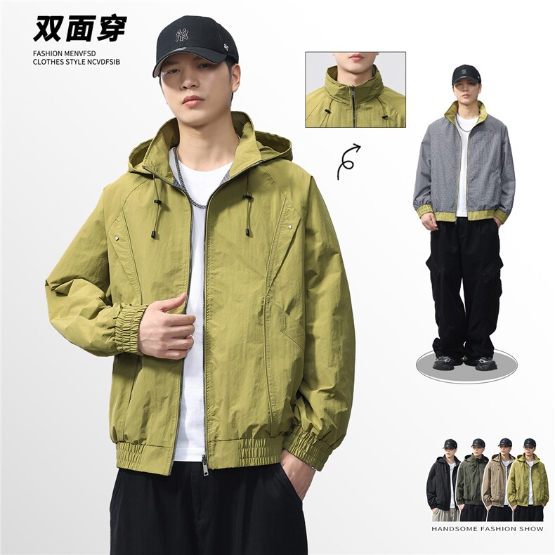 2025款美式三防双面穿时尚有型夹克帽可收立领夹克F0933-105控199,男装夹克,电商D215