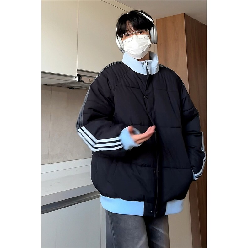 抖音品质秋冬新款立领拼色棉衣外套潮中性男女可穿MY31-P85粉色,男装棉衣,电商C310