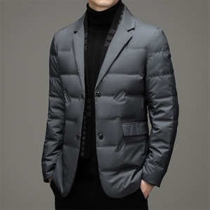 2023冬季新款加厚保暖西装羽绒服中青年商务休闲男士白鸭绒外套图片