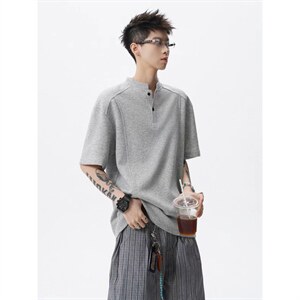 网图-高街痞帅夏季POLO衫正肩拼接男装短袖T恤大码上衣S430-特28图片