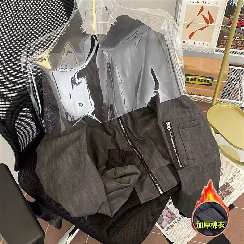 假两件工装纹理棉衣外套美式复古上衣春秋款潮牌棉服痞帅夹克,男装夹克,星座601-2