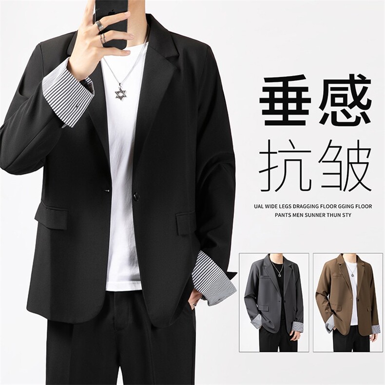 休闲小西服男生秋装春秋季新款韩版ins宽松潮流帅气西装外套W30图片