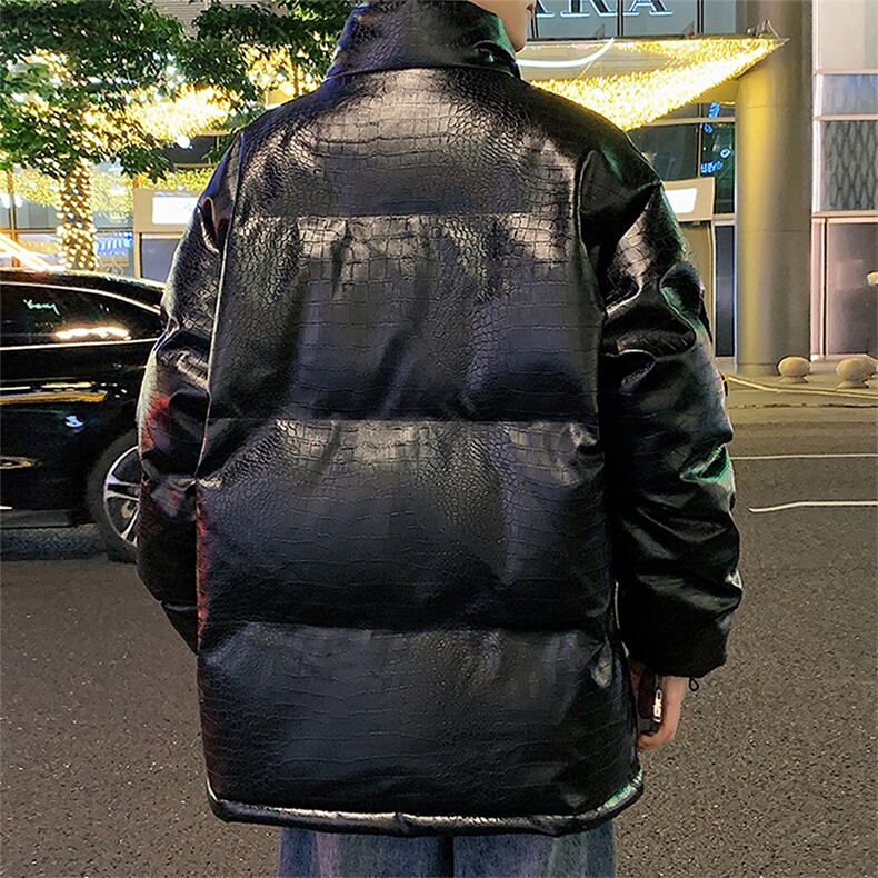 二开纯色直播抖音品质宽松男羽绒棉加厚PU皮棉衣外套M1500P70,男装棉衣,电商C408(原B339-1)