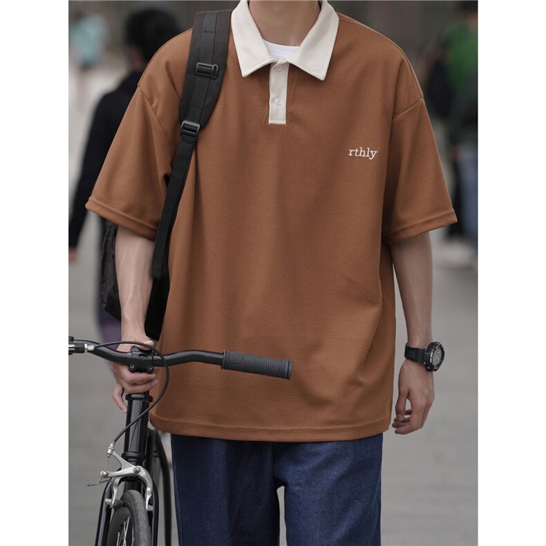 直播品质宽松大码华夫格刺绣Polo短袖港风高品质XP77075-P40图片