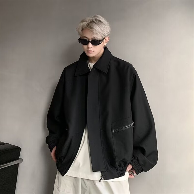 短款翻领宽松垫肩夹克外套2024春秋季男士休闲潮牌上衣W9326/P70,男装夹克,星座506