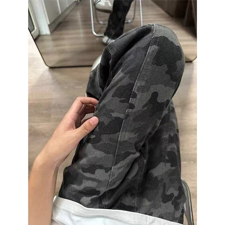 迷彩工装裤男款潮牌美式高街直筒休闲裤子宽松阔腿裤LA4099-P48,男装工装外套,星座1008