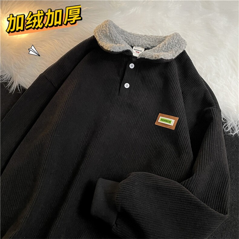 灯芯绒Polo领卫衣男款加绒加厚羊羔毛外套男冬季港风MY0103-P48,男装卫衣,星座308B-1