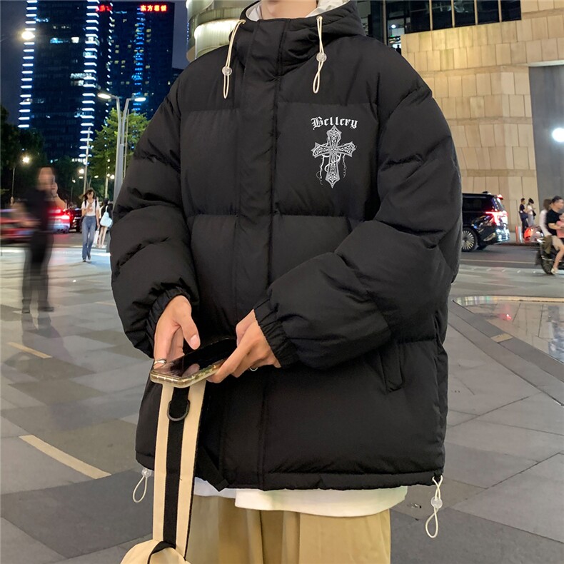 特批港风夜景宽松十字架印花休闲连帽棉服A247-MY162特批85控138,男装棉衣,电商A247
