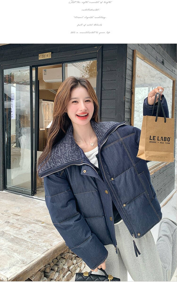 拼接可立可翻外套女冬复古独特超好看保暖上衣,女装羽绒服,浙宝113