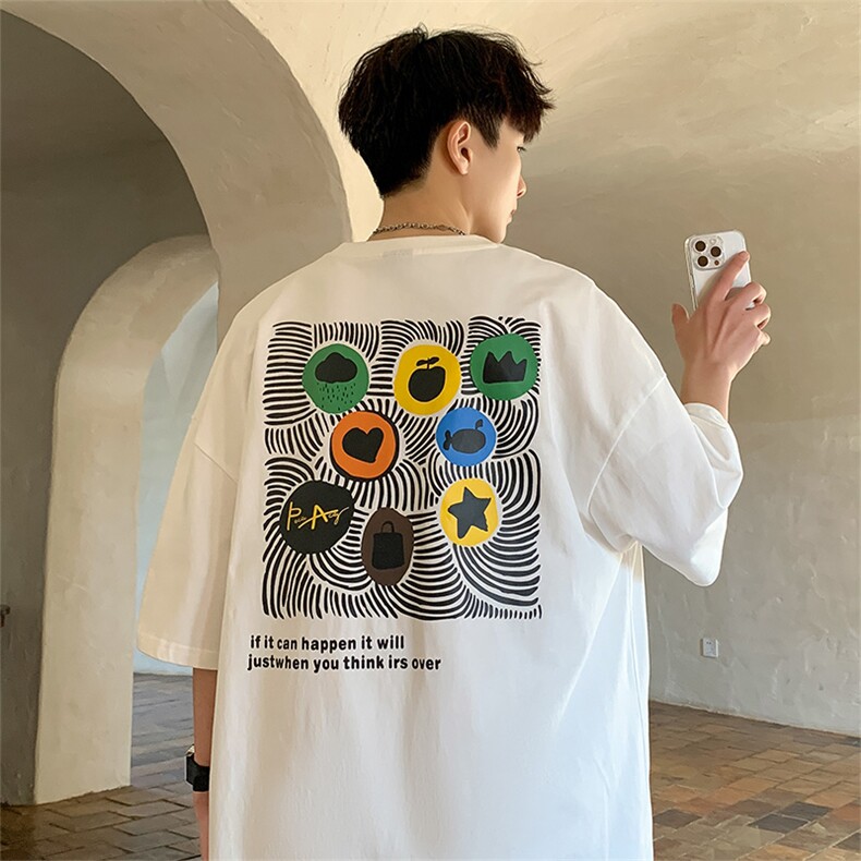 109-T24202-P38夏季新款潮牌纯棉240克重磅宽松短袖T恤图片