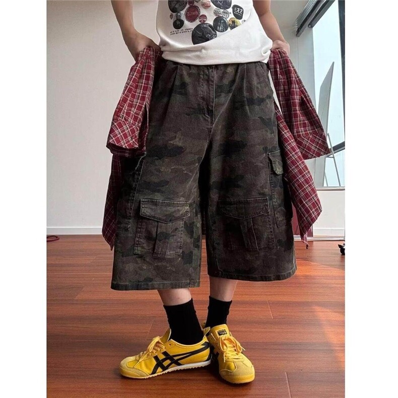 迷彩工装裤美式高街hiphop街舞阔腿裤复古直筒运动裤子24125P40,女装休闲裤,电商D256-2(原A064-2)