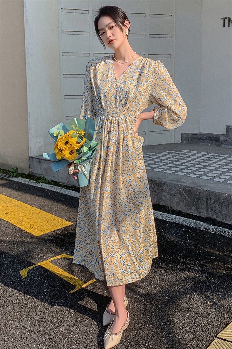 《2023春季主打款》法式碎花连衣裙女春季茶歇裙收腰仙女裙子,女装连衣裙,海爱依仁