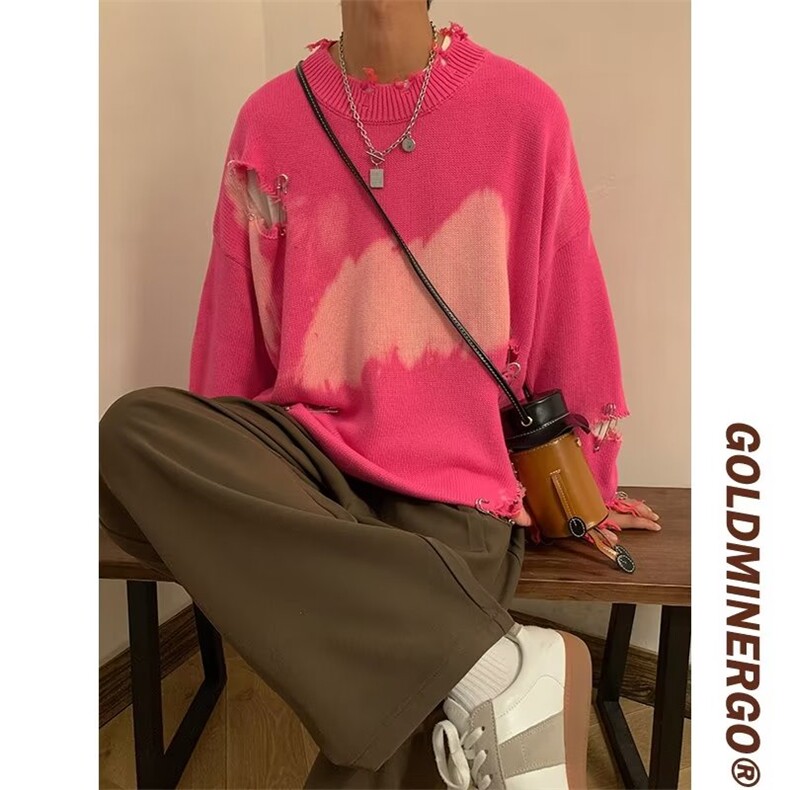 潮牌美式复古vibe高街破洞别针毛衣男女扎染小众针织衫MY9836-P48,男装针织衫/毛衣,星座1008-1