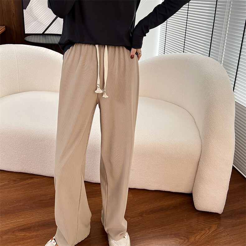 冰丝阔腿裤女裤春夏薄款高腰垂感宽松直筒显瘦抽绳长裤裤子女图片