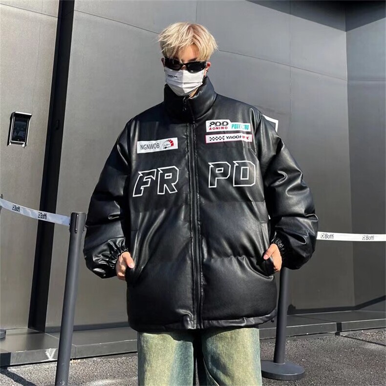 机车pu皮面棉服外套男美式复高街高级感面包服棉袄冬季MF239-P86,男装棉衣,星座412-3