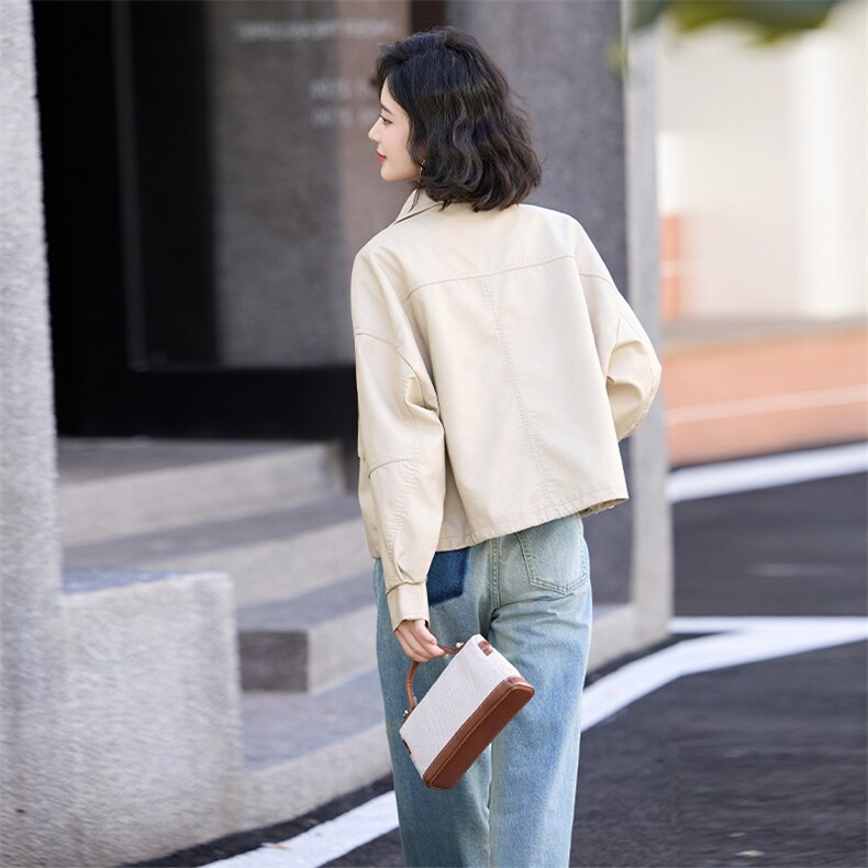 小皮衣外套女春秋2024新款港风小个子短款美式复古休闲PU机车夹克，女装皮衣，美拉德工厂直营店