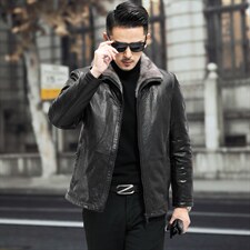 F21097海宁2023冬季新款男式皮衣男头层油蜡牛皮羽绒皮衣P960图片