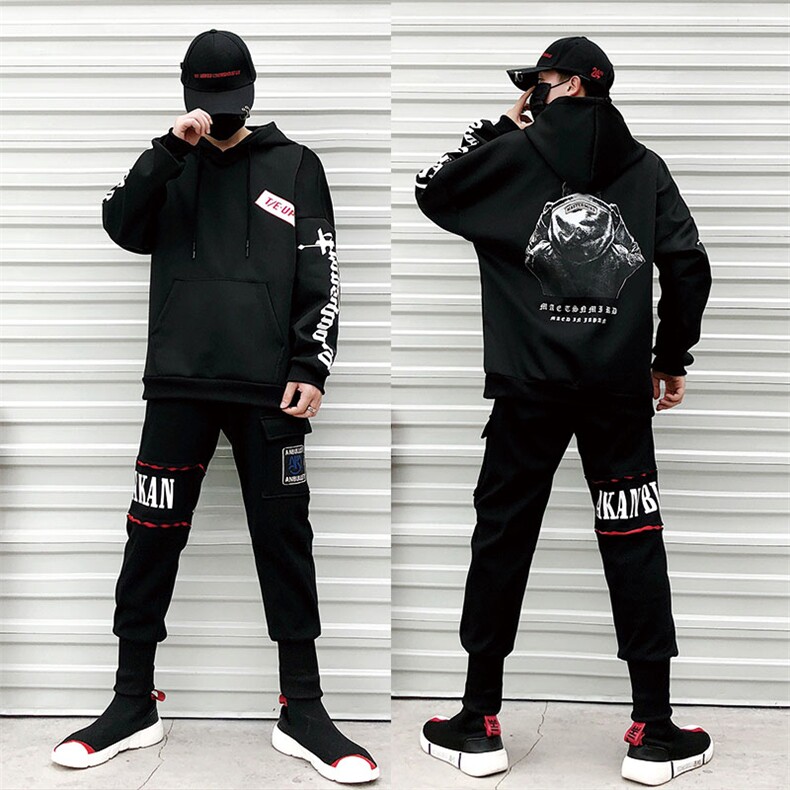 2020冬装新款加绒潮牌印花休闲运动套装男两件套A436-6662-P125,男装休闲套装,电商A436