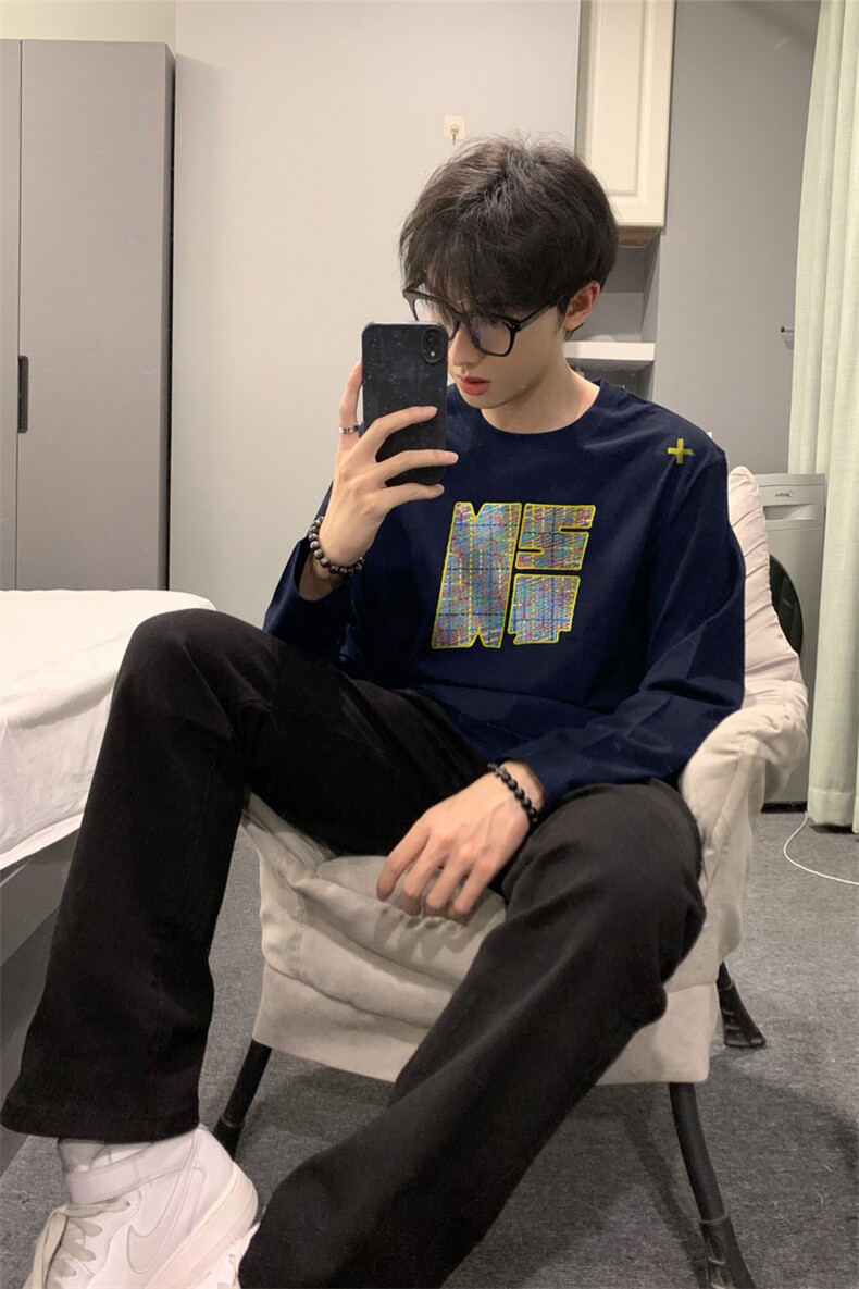 已有版权自家图纯棉情侣宽松圆领刺绣卫衣T恤男女WY18-特P35控58,男装T恤,星座205-5