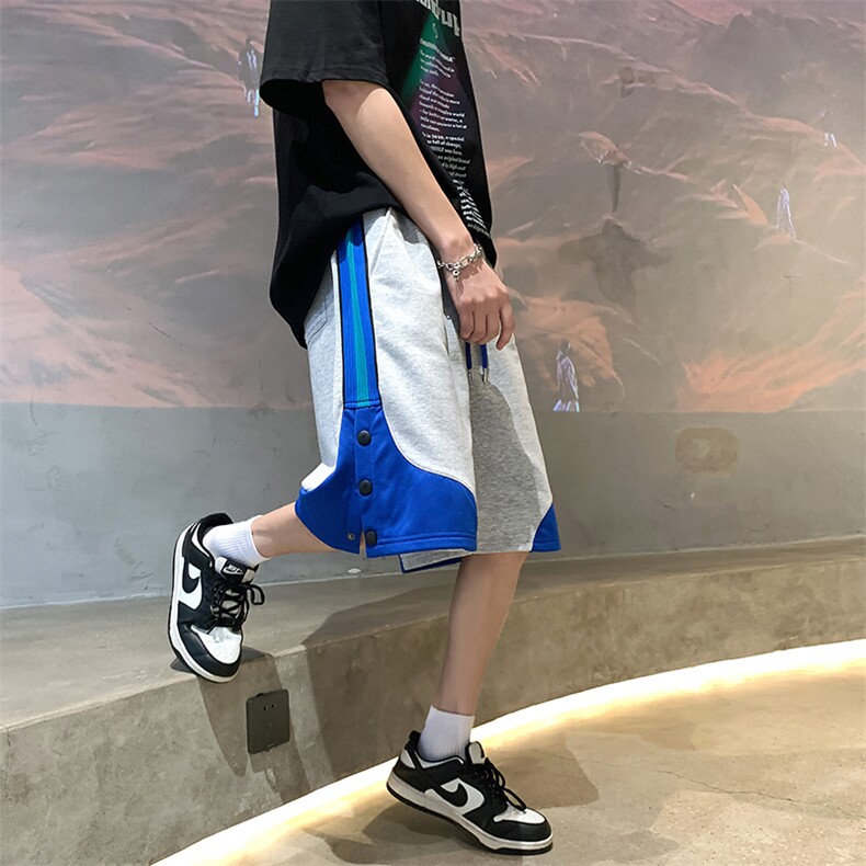 2025夏季港风排扣宽松拼色休闲短裤B266-DK07-P30,男装牛仔裤,星座B257-1