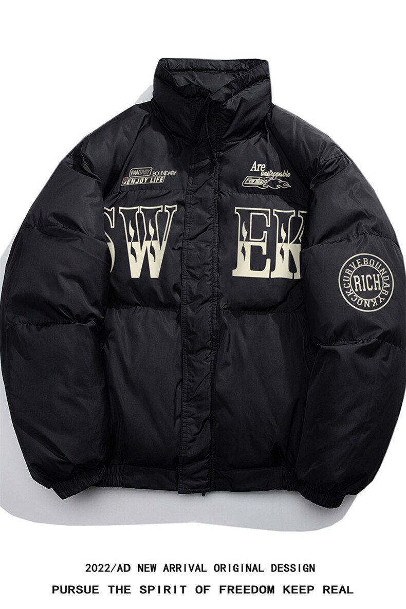 白鸭绒白底22冬季新品潮流字母印花加厚立领羽绒服YR223P195控258,男装羽绒服,电商A247-1