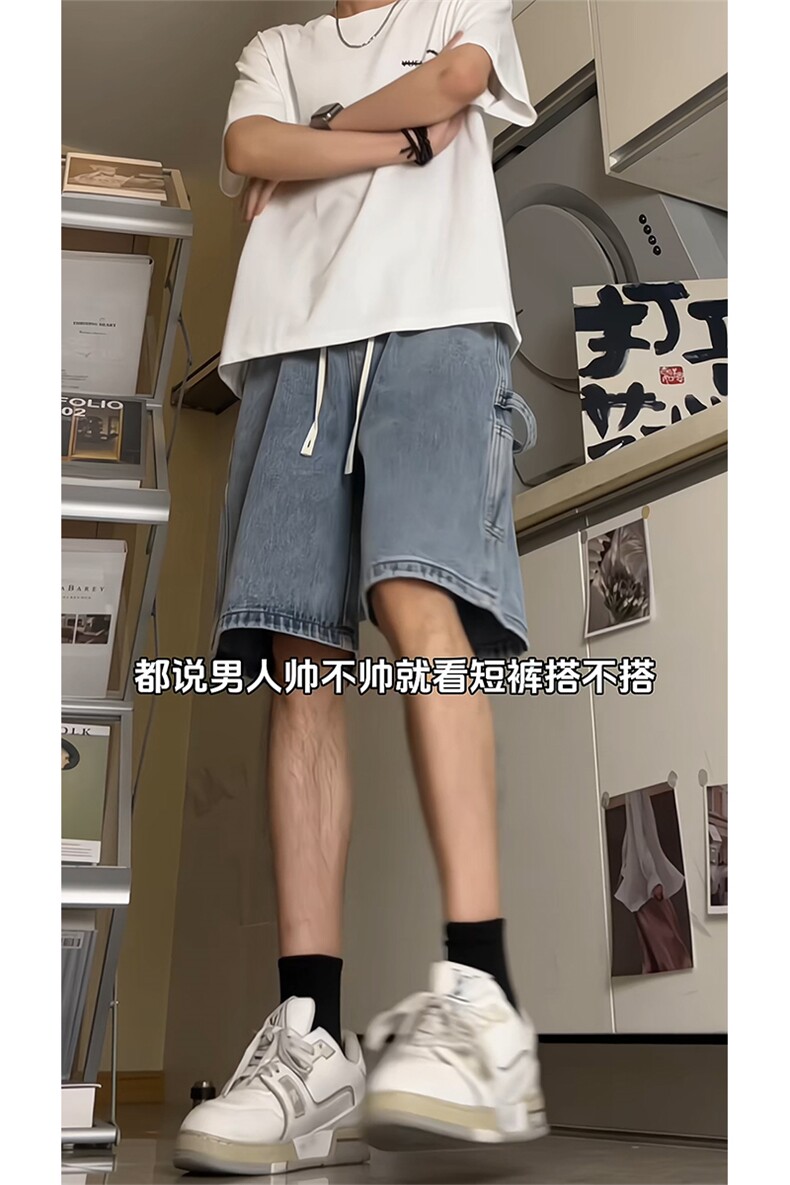美式高街工装牛仔短裤A451特P35控55,男装牛仔裤,电商A309