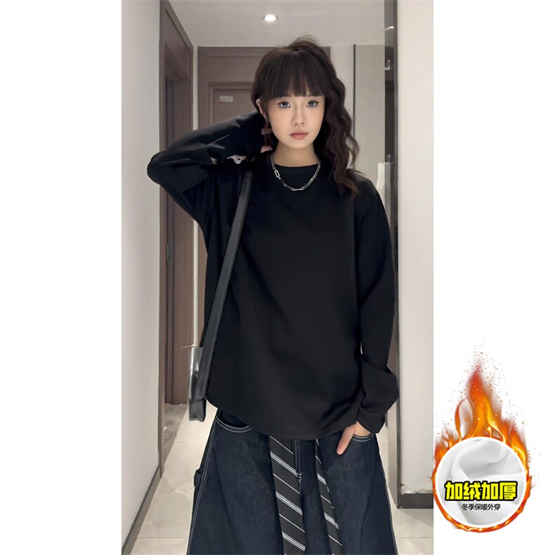 抖音得物高品质美式高街重磅曼巴棉cleanfit螺纹拼接卫衣长袖T恤,男装T恤,电商A486