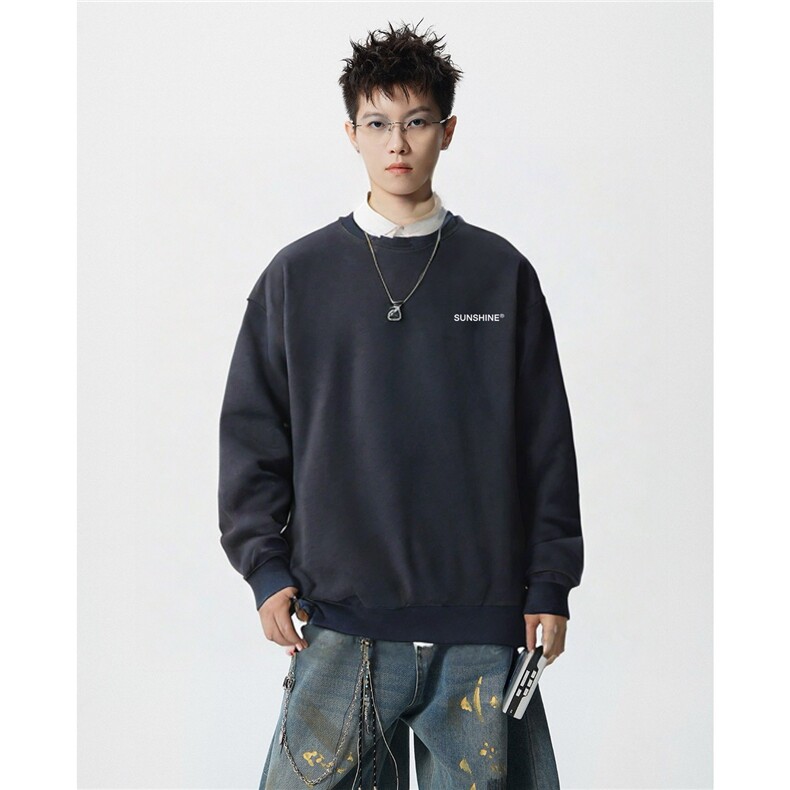 W11男女休闲大码小字母印花圆领长袖卫衣外套学生青少年团队班服，女装短外套，星座115A-3