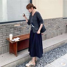 韩系轻熟风套装女2025秋季新款气质慵懒针织开衫高腰半身裙两件套，女装套装/套裙，2D145