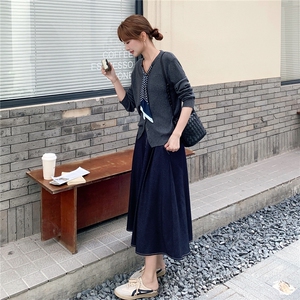 韩系轻熟风套装女2025秋季新款气质慵懒针织开衫高腰半身裙两件套图片