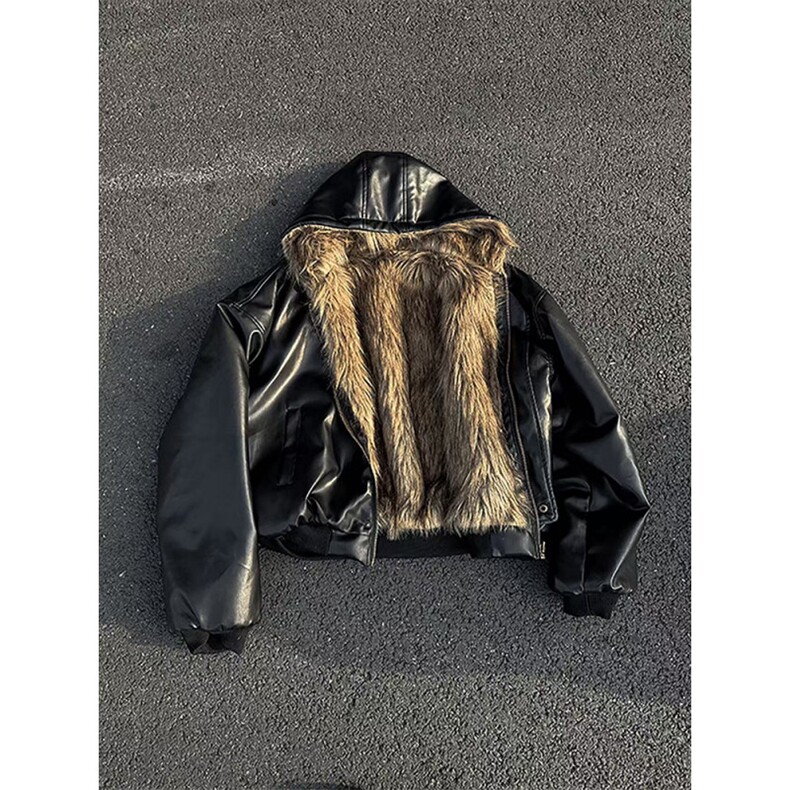 网图美式高级感夹棉棉服男冬季加绒加厚双面穿皮毛一体外套男,男装棉衣,电商C307