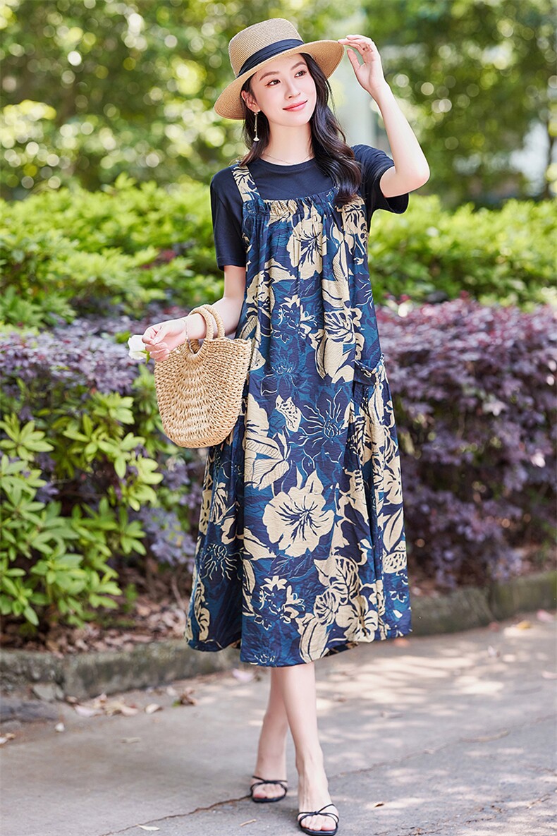 高级感背带裙套装女2025夏季新款高端欧货宽松遮肚吊带裙+短袖t恤,女装套装/套裙,1D073