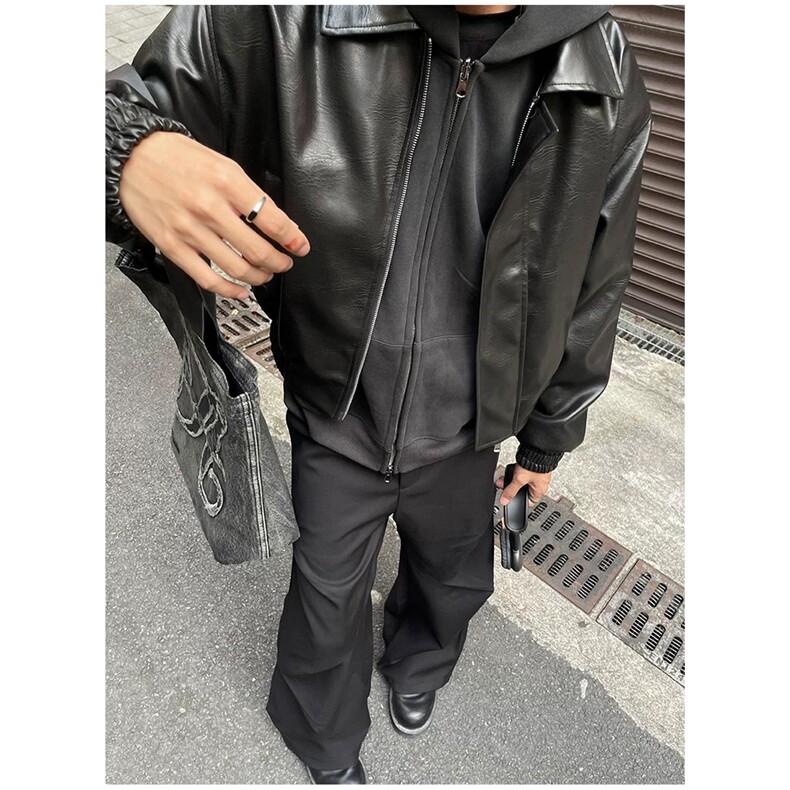 特78-FC18现货美式高街机车短款皮夹克男女秋装痞帅皮衣外套,男装皮衣,星座618B-1