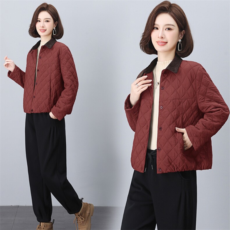 2025冬装新款妈妈款菱格加厚夹克上衣洋气减龄短外套，女装棉衣/棉服，璐依舞