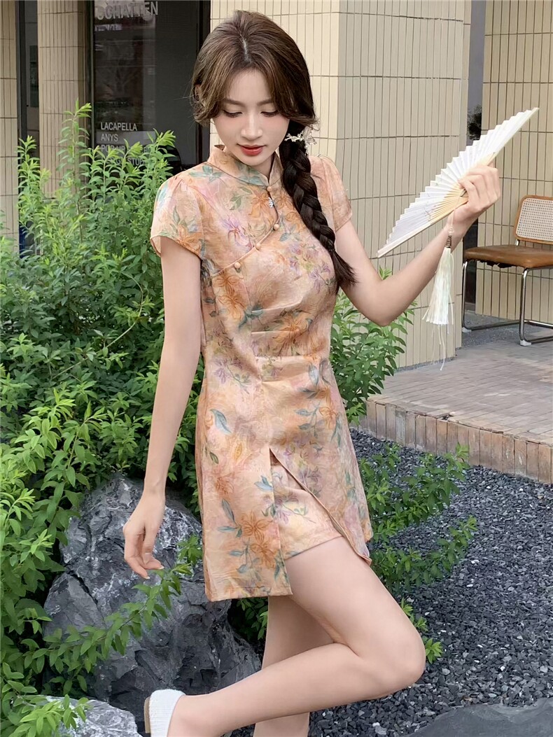 新中式印花改良旗袍裙短裤两件套女2026夏季新款时尚优雅减龄套装,女装套装/套裙,丽影随形