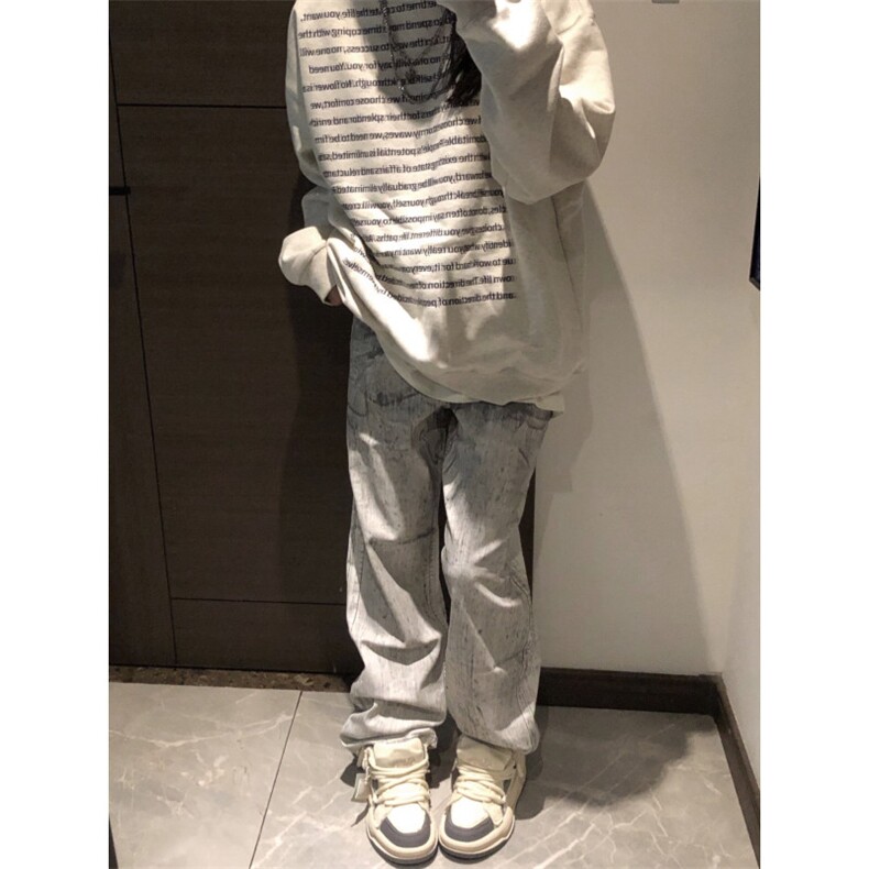 【有货】N1013HH-特P50水墨做旧牛仔裤男白色微喇脏脏裤子,男装牛仔裤,星座1007（原301D）