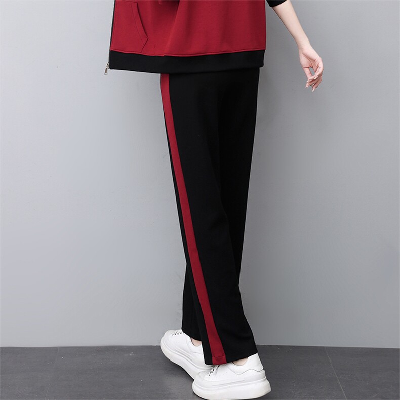 休闲裤子女春季2024新款时尚宽松洋气撞色修身直筒运动裤,女装休闲裤,涵誉