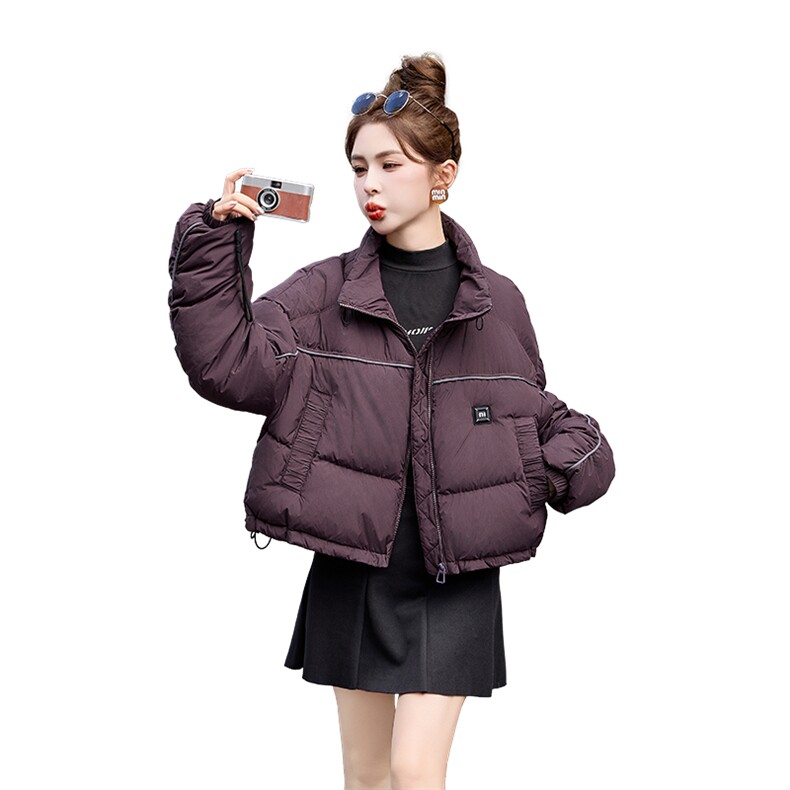 短款羽绒服女2024冬新款小个子高级感超好看洋气紫色立领90面包服,女装羽绒服,奕可儿